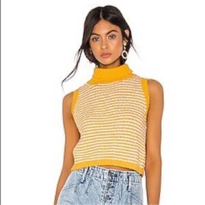 REVOLVE Callahan Gold & White Striped Sleeveless Turtleneck Liv Sweater